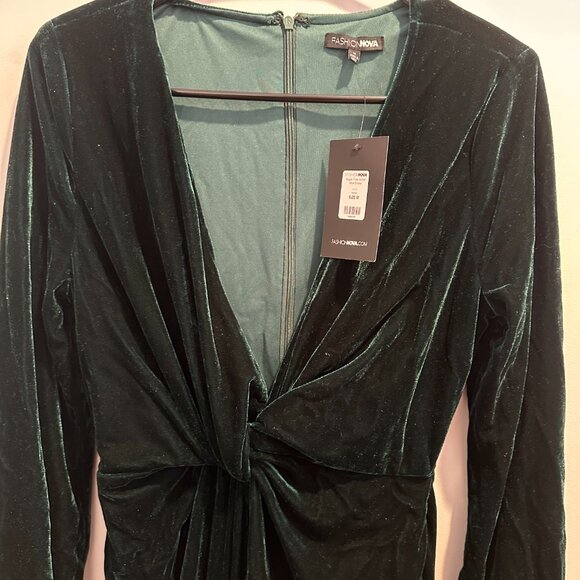 NEW Sugar Free Velvet Maxi Dress - Hunter Green - Picture 4 of 5